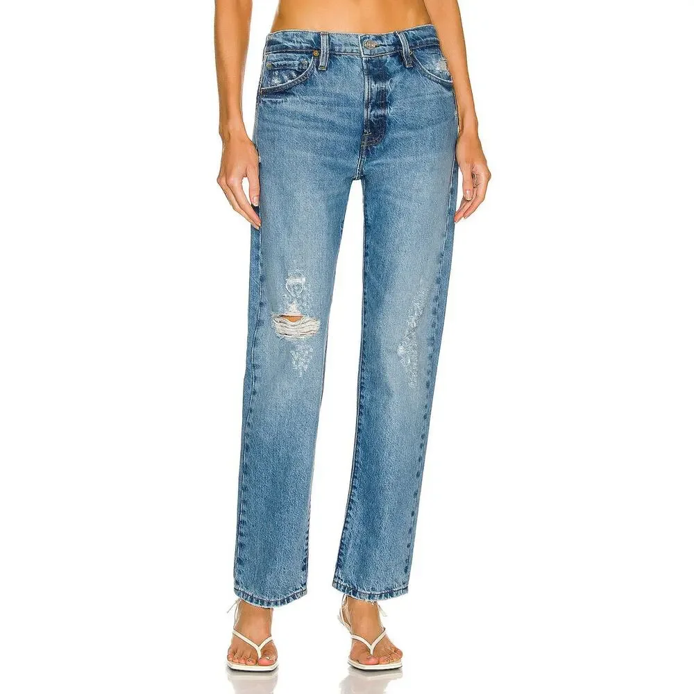 FRAME Le Slouch Boyfriend Jeans 28 Bluejay Rips Relaxed Denim LSLJ727 - Picture 14 of 14